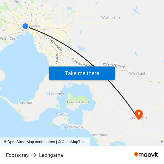 Footscray to Leongatha map
