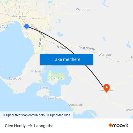 Glen Huntly to Leongatha map