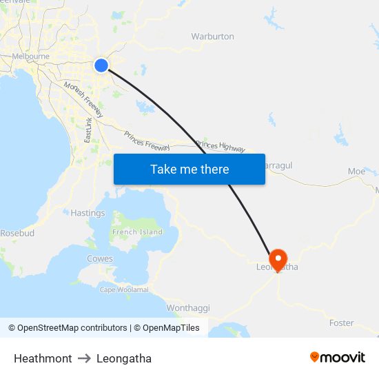 Heathmont to Leongatha map