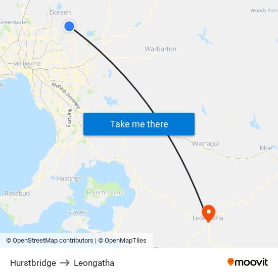 Hurstbridge to Leongatha map