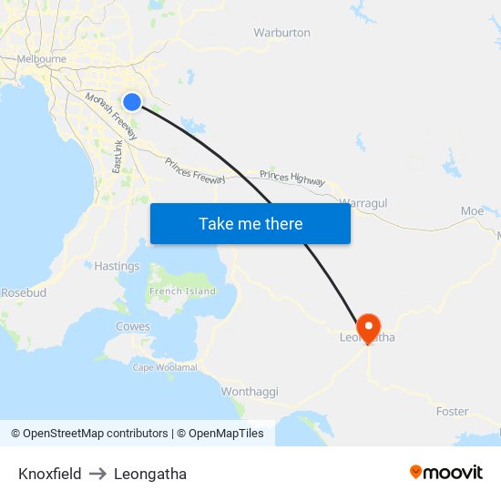 Knoxfield to Leongatha map