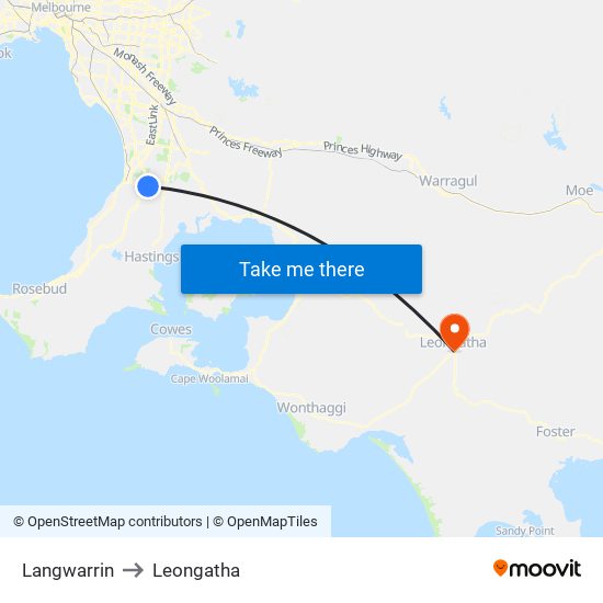 Langwarrin to Leongatha map