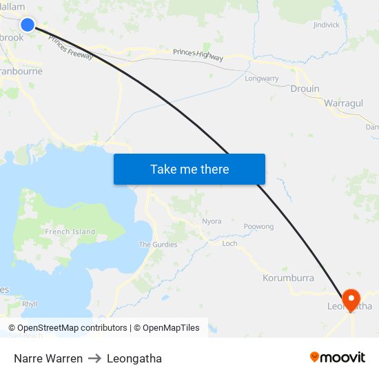 Narre Warren to Leongatha map