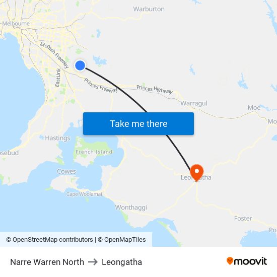 Narre Warren North to Leongatha map