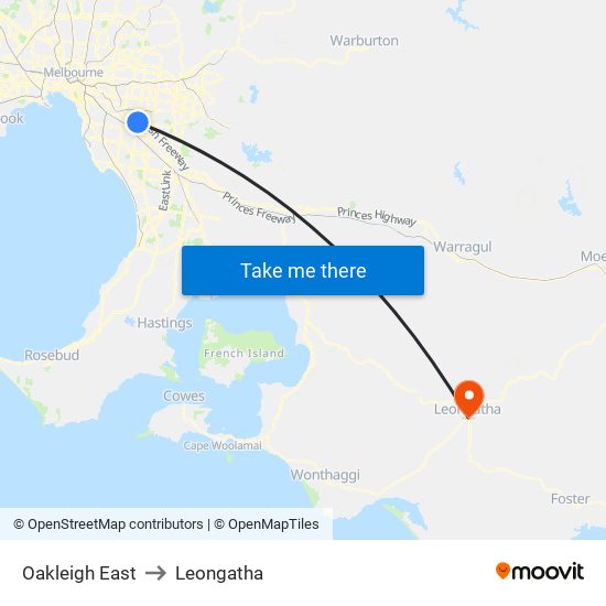 Oakleigh East to Leongatha map