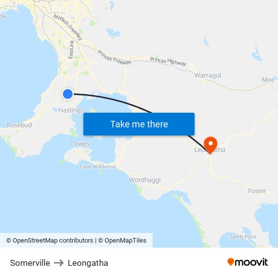 Somerville to Leongatha map