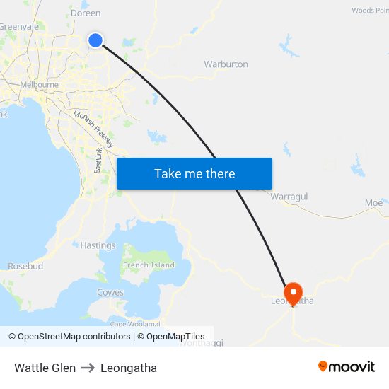 Wattle Glen to Leongatha map