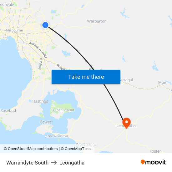 Warrandyte South to Leongatha map