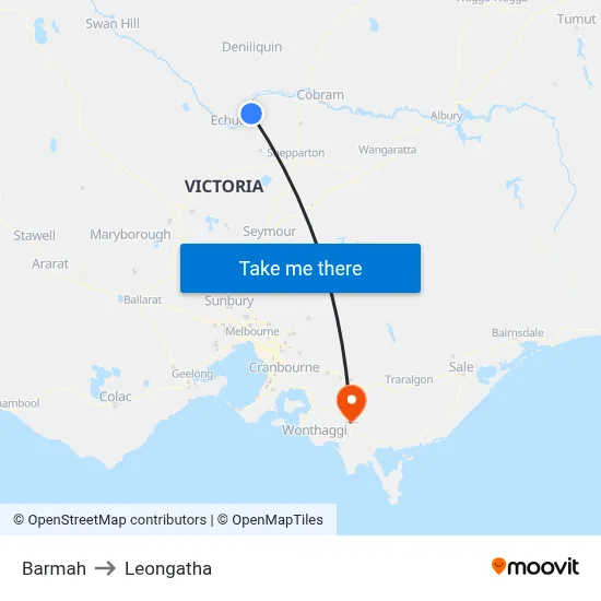 Barmah to Leongatha map
