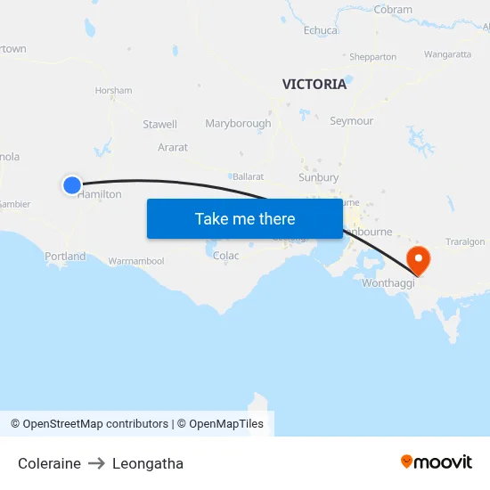 Coleraine to Leongatha map