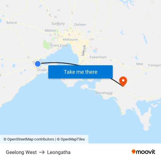 Geelong West to Leongatha map