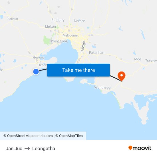 Jan Juc to Leongatha map