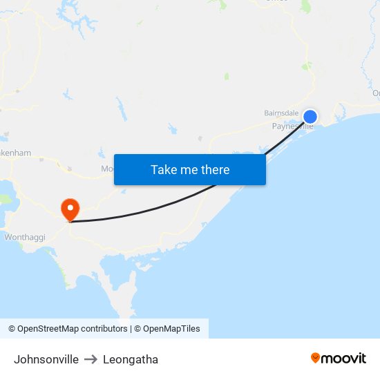 Johnsonville to Leongatha map