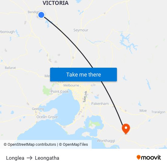 Longlea to Leongatha map