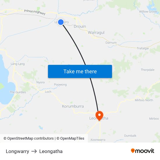 Longwarry to Leongatha map