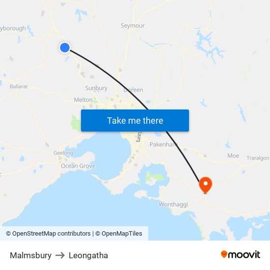 Malmsbury to Leongatha map