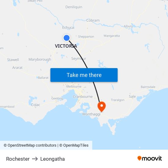 Rochester to Leongatha map