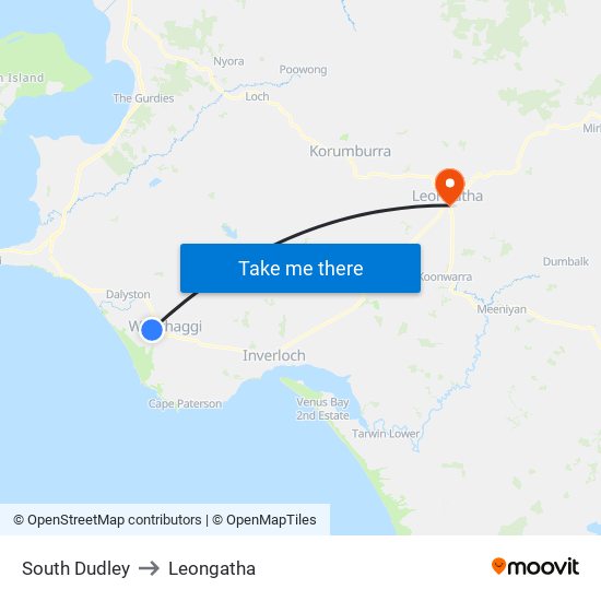 South Dudley to Leongatha map