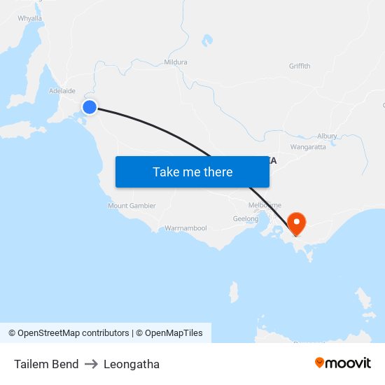 Tailem Bend to Leongatha map