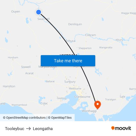 Tooleybuc to Leongatha map