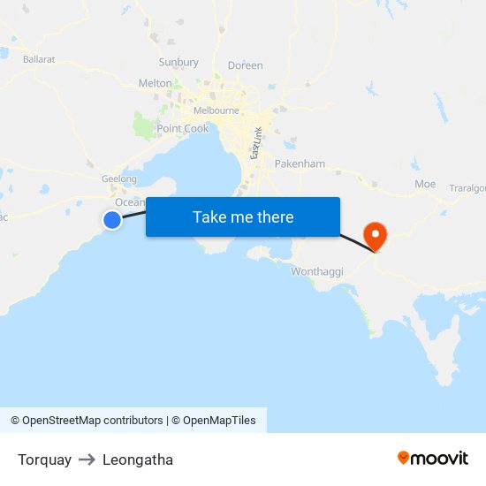 Torquay to Leongatha map