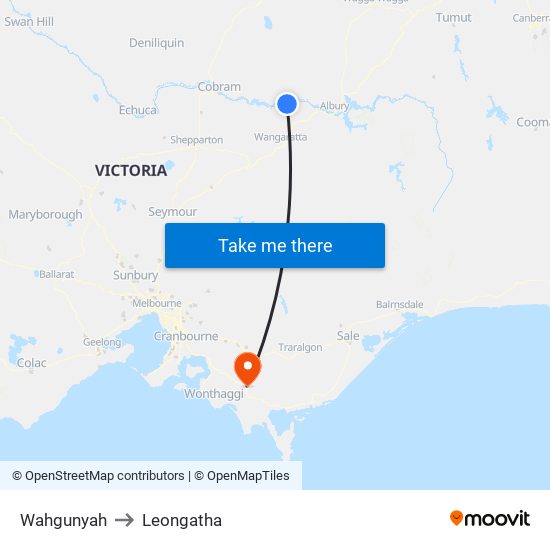 Wahgunyah to Leongatha map