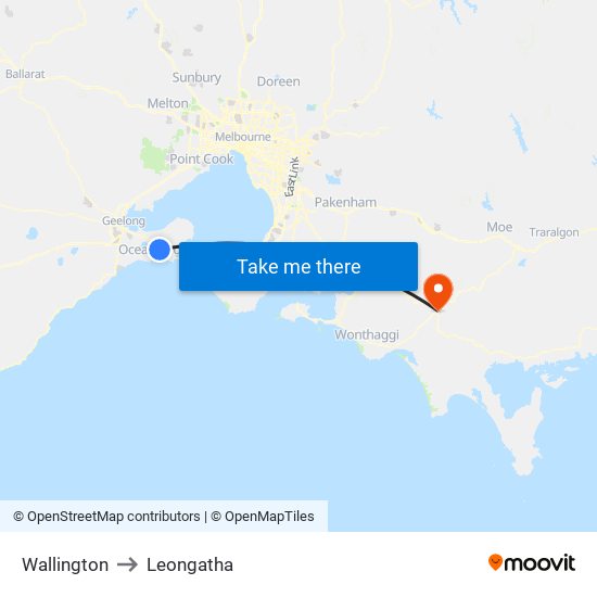 Wallington to Leongatha map