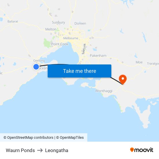 Waurn Ponds to Leongatha map