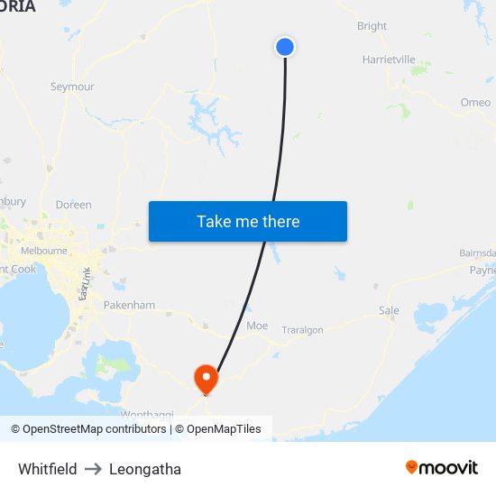 Whitfield to Leongatha map