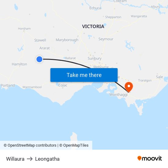 Willaura to Leongatha map