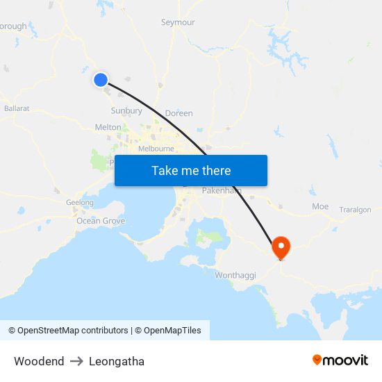 Woodend to Leongatha map