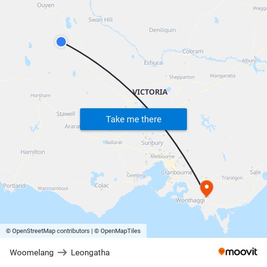 Woomelang to Leongatha map