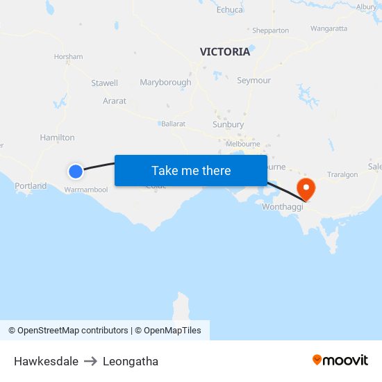 Hawkesdale to Leongatha map