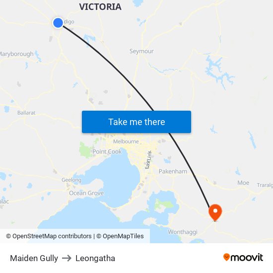 Maiden Gully to Leongatha map