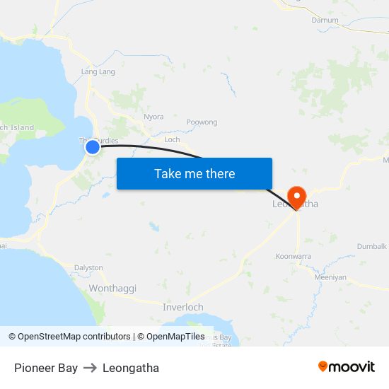 Pioneer Bay to Leongatha map