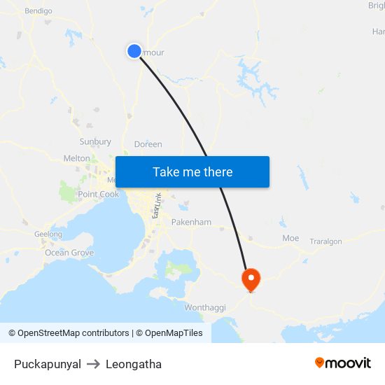 Puckapunyal to Leongatha map