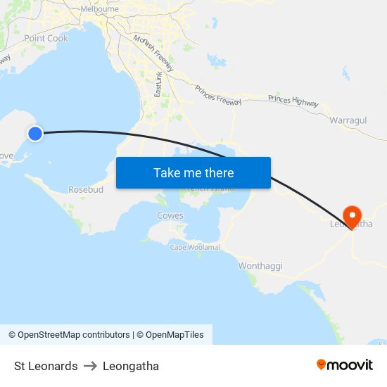 St Leonards to Leongatha map