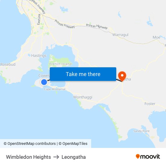 Wimbledon Heights to Leongatha map