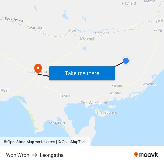 Won Wron to Leongatha map