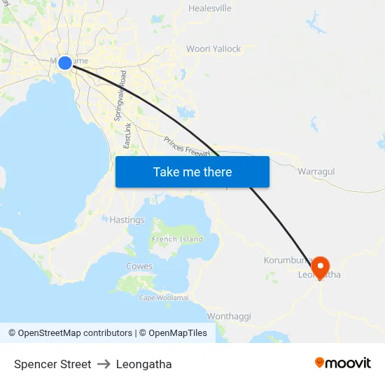 Spencer Street to Leongatha map