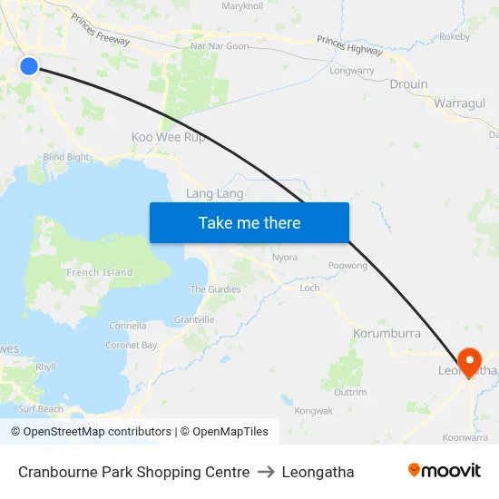 Cranbourne Park Shopping Centre to Leongatha map