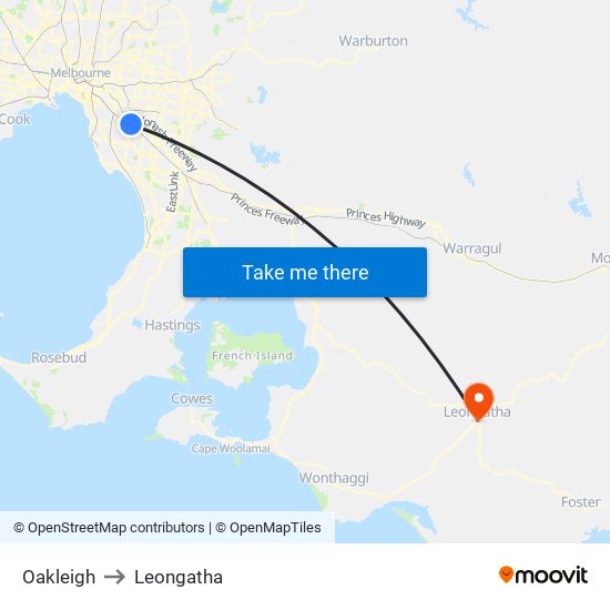Oakleigh to Leongatha map