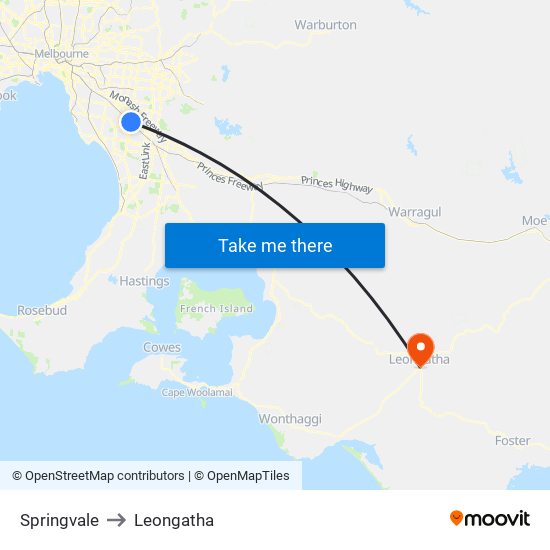 Springvale to Leongatha map