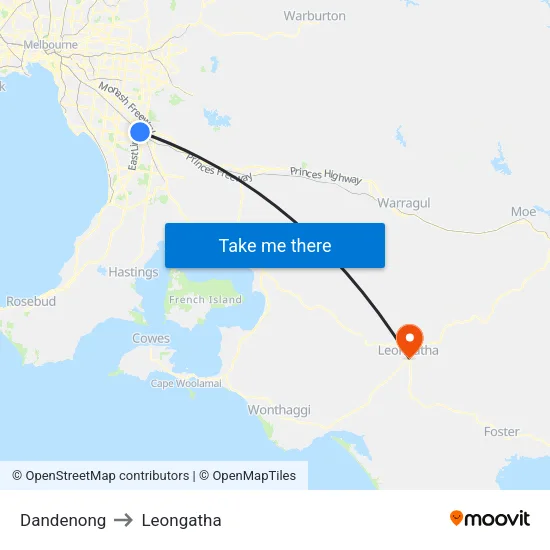 Dandenong to Leongatha map