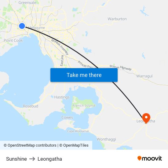 Sunshine to Leongatha map