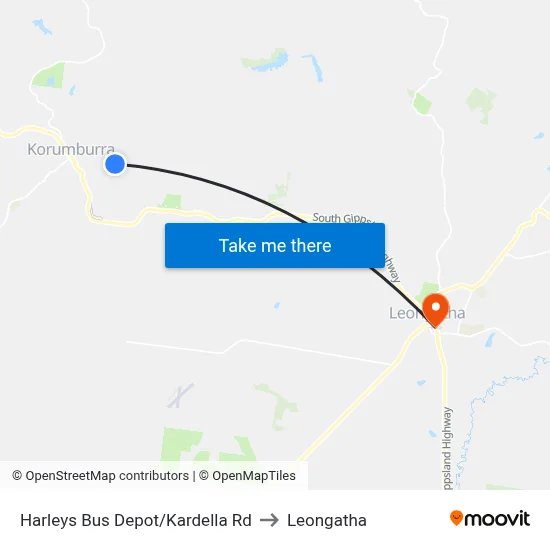 Harleys Bus Depot/Kardella Rd to Leongatha map