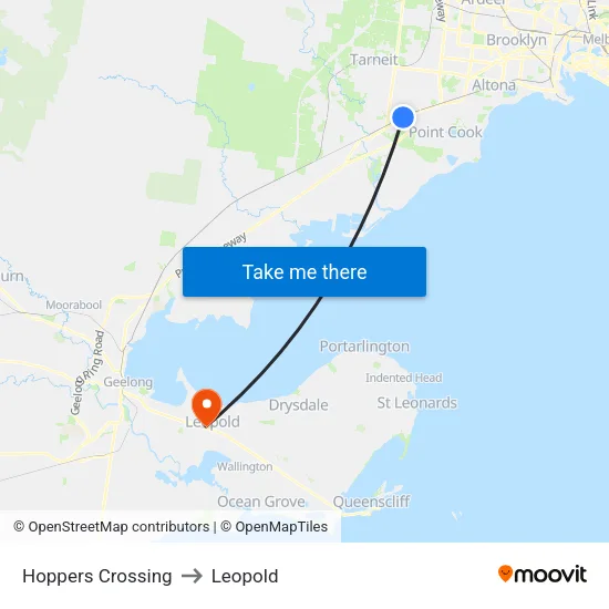 Hoppers Crossing to Leopold map