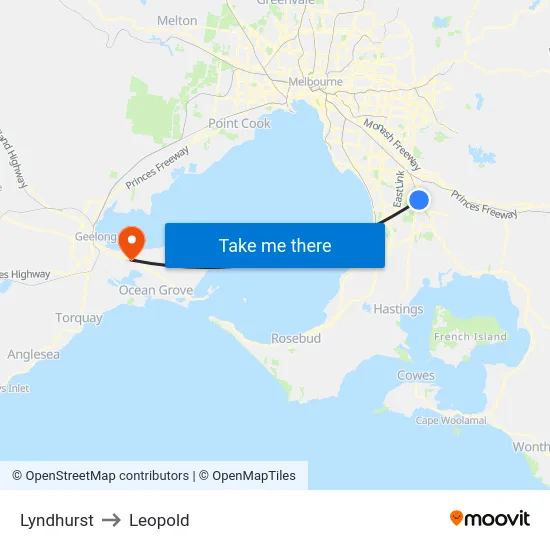Lyndhurst to Leopold map