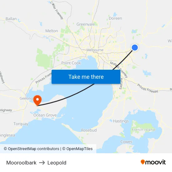 Mooroolbark to Leopold map