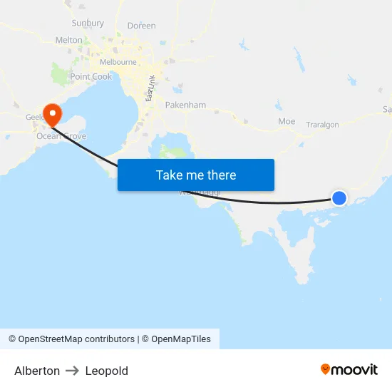 Alberton to Leopold map